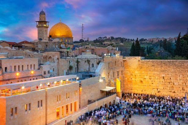 Jerusalem. Cityscape image of Jerusalem, Israel with Dome of the Rock and Western Wall at sunset.